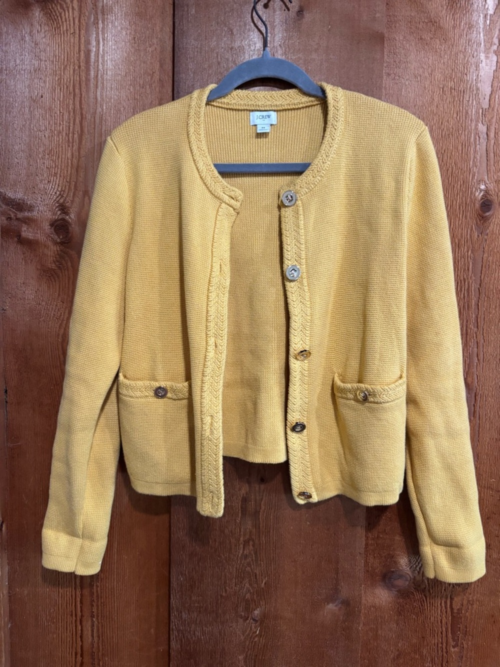 J.Crew Emilie Sweater Lady Jacket Marigold Yellow Patch Pocket Cardigan M